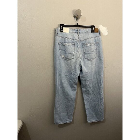 American Eagle Mom Straight Jean Blue Daylight Size 10 /30W Distressed Legs - Picture 9 of 16